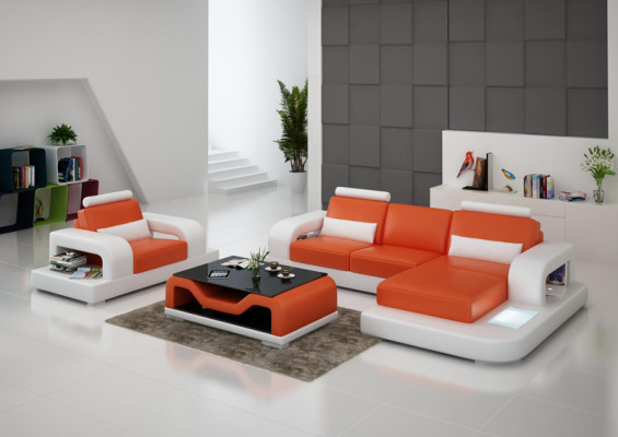 Skórzana sofa kanapa Żywy krajobraz Narożnik + Fotel Ustaw Design Nowoczesna Sofa z USB