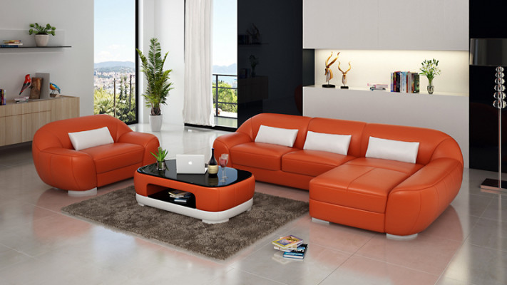 Skórzana sofa kanapa Żywy krajobraz Narożnikowa kanapa + Fotel Narożnik Ustawić Design