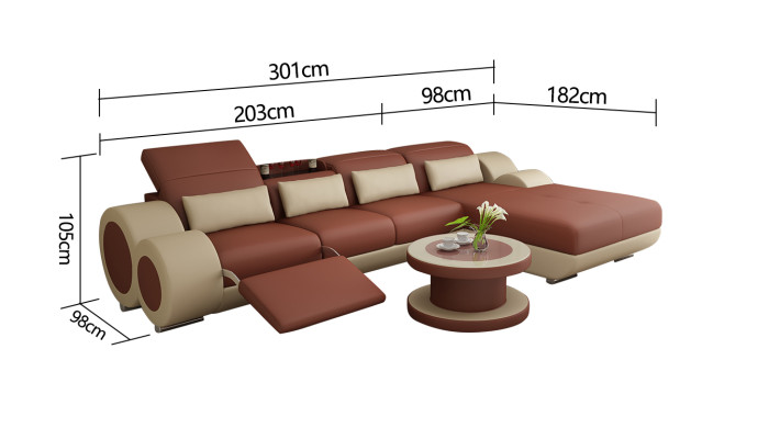 Skórzana sofa + USB Zestaw sofowy Nowa Narożnikowa kanapa Narożnik Ustaw Design Nowoczesna Sofa G8035H