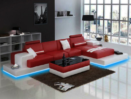 Skórzana sofa Narożnikowa kanapa Sofa z USB, Design Siedziba Podkładka Ustawić Żywy krajobraz 2725B