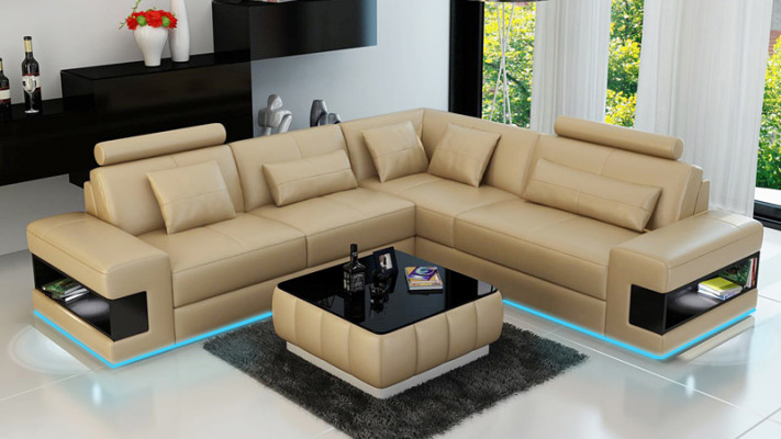 Skórzana sofa z USB Żywy krajobraz Narożnikowa kanapa Narożnik Ustaw Design Nowoczesna Sofa L6014B