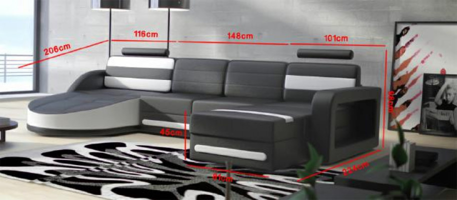 Żywy krajobraz KANAPA Ustaw DESIGN NAROŻNIK Brązowo-beżowa SKÓRZANA SOFA XXL Narożnikowa kanapa
