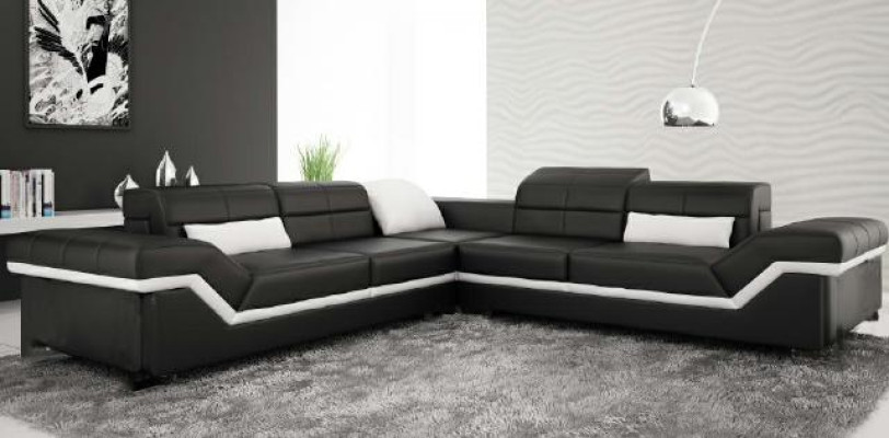 Skórzana sofa XXL Żywy krajobraz Couch Design Sofa z USB Narożnikowa kanapa Zestaw sofowy Biały