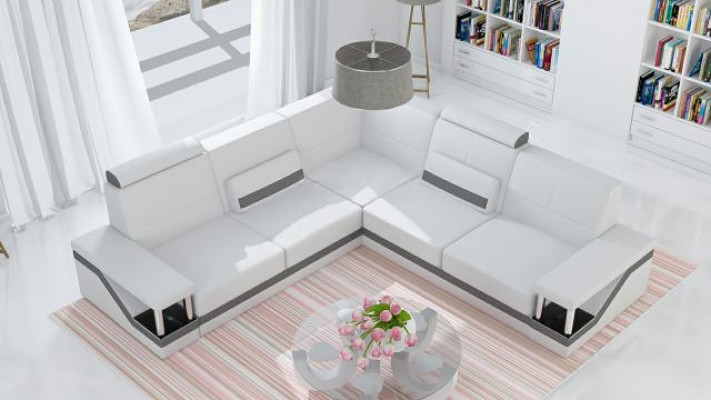 Sofa Skórzana Narożnik Sofa + Plakat USB Zestaw narożny Sofy Materiał Skóra Ustawić Nowość