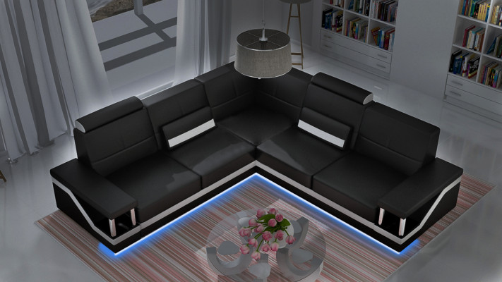 Sofa Skórzana Narożnik Sofa + Plakat USB Zestaw narożny Sofy Materiał Skóra Ustawić Nowość