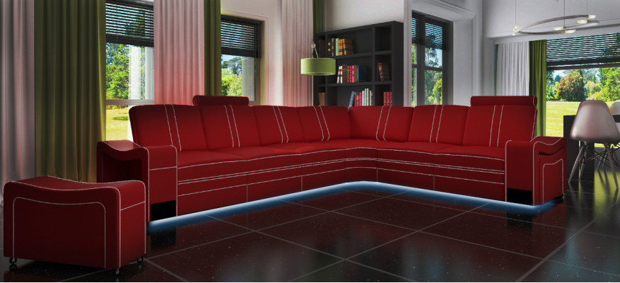 SKÓRZANA SOFA XXL Żywy krajobraz Ustawić Skóra NAROŻNIK Ustawić z Podkładką USB