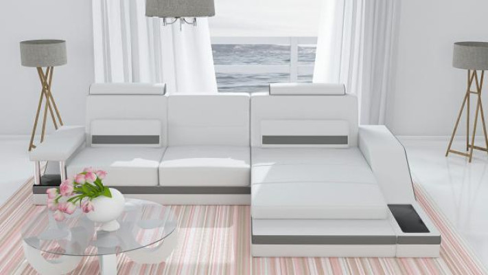 Narożnikowa kanapa Ustawić Skóra Włókienniczy Materiał Żywy krajobraz Sofa USB Nowa, wykonana na miarę