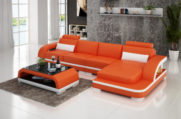 Skórzana sofa na USB, Żywy krajobraz Narożnikowa kanapa Narożnik Ustaw Design Modern Sofa G8011C