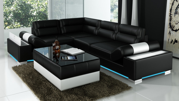 Skórzana sofa sofa USB Żywy krajobraz Narożnikowa kanapa Ustawić Couch Design Ustawić L6001B
