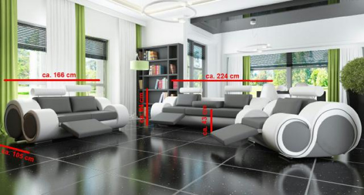 Sofa BERLIN Podkładka Couch Ustawić 3+2 Siedziba Sofa Designerska Sofa Skórzana z USB Nowość