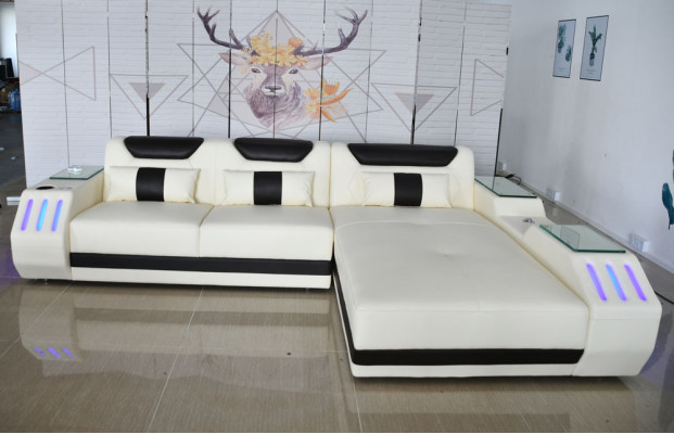 Miękka Narożnikowa kanapa do salonu, skórzana sofa narożna, nowoczesna sofa w kształcie litery L
