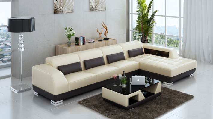 Skórzana sofa Narożnikowa kanapa + USB Ustawić Żywy krajobraz Podkładka Sofa w kształcie litery L G8024C
