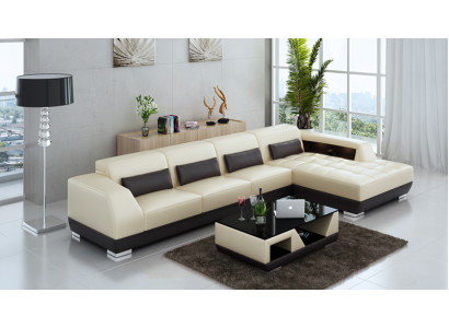 Skórzana sofa Narożnikowa kanapa + USB Ustawić Żywy krajobraz Podkładka Sofa w kształcie litery L G8024C