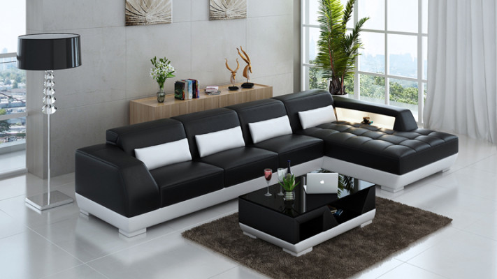 Skórzana sofa Narożnikowa kanapa + USB Ustawić Żywy krajobraz Podkładka Sofa w kształcie litery L G8024C