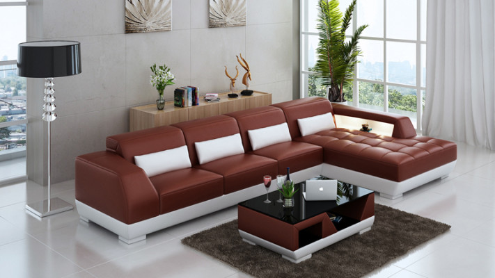 Skórzana sofa Narożnikowa kanapa + USB Ustawić Żywy krajobraz Podkładka Sofa w kształcie litery L G8024C