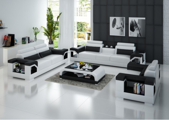 Ustawić Skóra Sofa +USB Couch Podkładka Couchen Sofa Żywy krajobraz Luxury 3+2+1