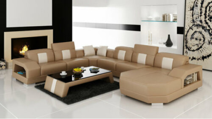 Skóra Sofa Couch Żywy krajobraz Narożnik Ustawić Design Modern Couch