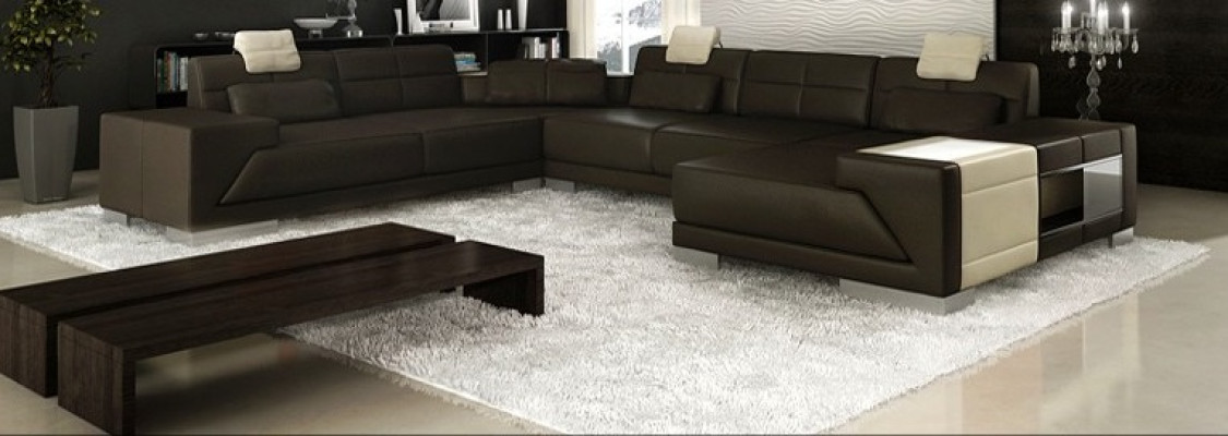 Skórzana sofa z USB Couch Podkładka Narożnik Żywy krajobraz Narożnikowa kanapa Design Skóra New LED
