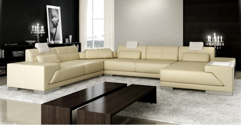 Sofa skórzana sofa z kanapą USB designerska sofa w kształcie litery U Zestaw narożny tapicerowany narożnik XXL duży