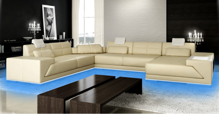 Sofa skórzana sofa z kanapą USB designerska sofa w kształcie litery U Zestaw narożny tapicerowany narożnik XXL duży