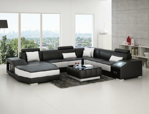 Żywy krajobraz Narożnikowa kanapa z USB Sofa skórzana Sofa Sofa Podkładka Siedziba Narożnik Ustawić !