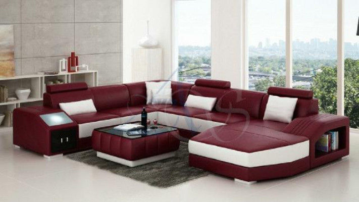 Żywy krajobraz Narożnikowa kanapa z USB Sofa skórzana Sofa Sofa Podkładka Siedziba Narożnik Ustawić !