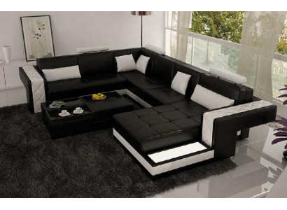Designerska skórzana sofa Narożnikowa kanapa narożnik Podkładka sofa Narożnik USB + LED Żywy krajobraz