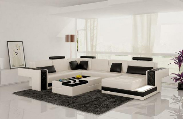Designerska skórzana sofa Narożnikowa kanapa narożnik Podkładka sofa Narożnik USB + LED Żywy krajobraz