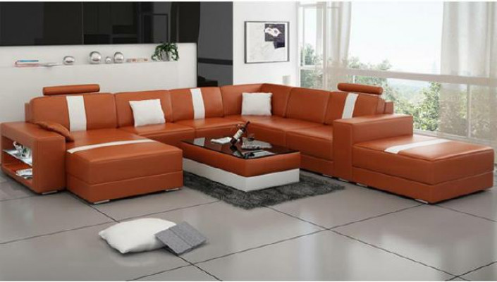 Narożnikowa kanapa Podkładka +USB Designerska Sofa Kanapa Modernde Sofy U Shape Skóra Zestaw narożny