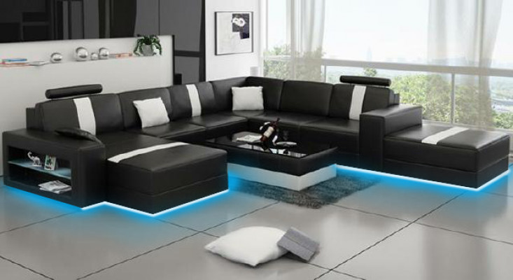 Narożnikowa kanapa Podkładka +USB Designerska Sofa Kanapa Modernde Sofy U Shape Skóra Zestaw narożny