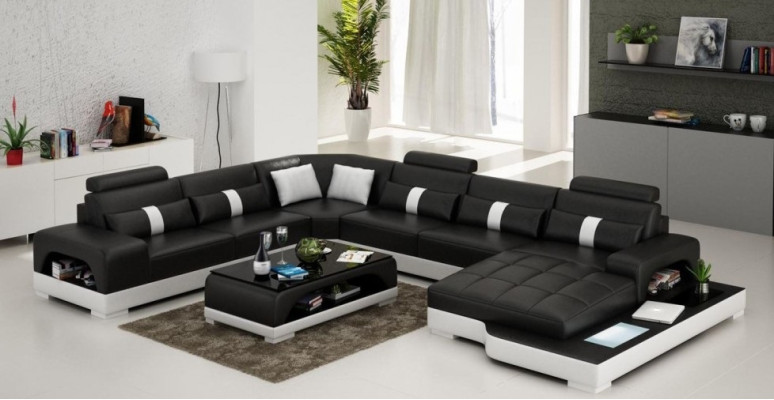 Narożnikowa kanapa Żywy krajobraz + USB Podkładka Design Couch Nowoczesna Skóra Sofa Zestaw narożny