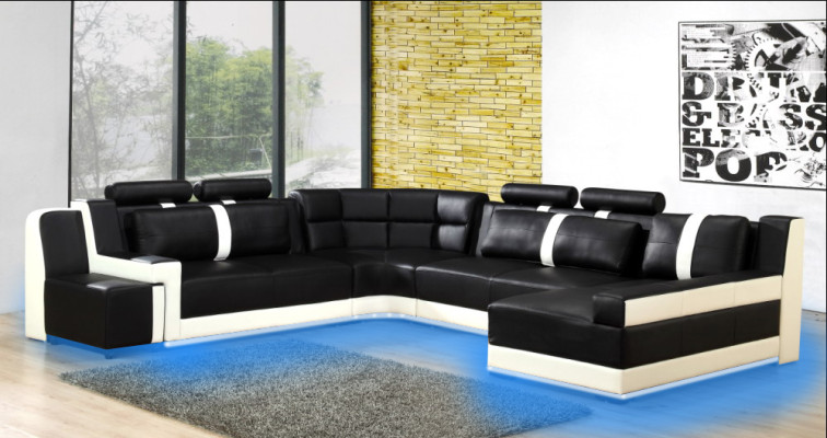 Narożnikowa kanapa Żywy krajobraz + USB Podkładka Zestaw narożny Design Couch Nowoczesna skórzana sofa