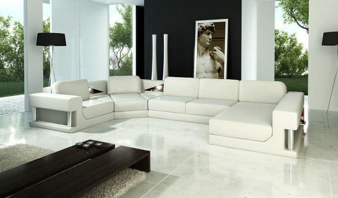 Narożnikowa kanapa Nowoczesna Skóra Sofa Żywy krajobraz + USB Podkładka Zestaw narożny Design Couch
