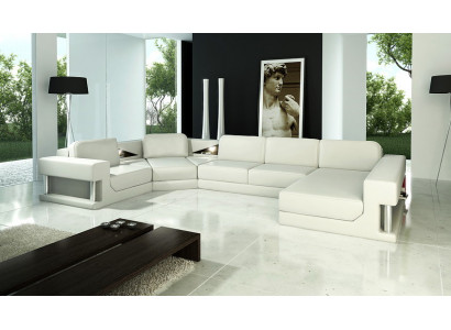 Narożnikowa kanapa Nowoczesna Skóra Sofa Żywy krajobraz + USB Podkładka Zestaw narożny Design Couch