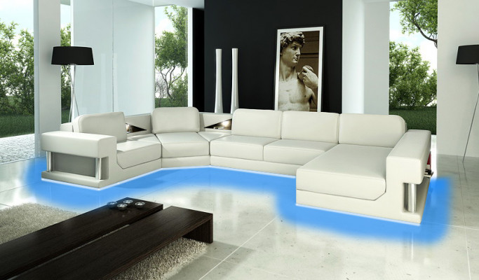 Narożnikowa kanapa Nowoczesna Skóra Sofa Żywy krajobraz + USB Podkładka Zestaw narożny Design Couch