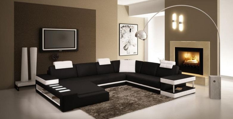 Narożnikowa kanapa z LED & USB Żywy krajobraz Sofa Podkładka Couch Ustawić U Form Skóra