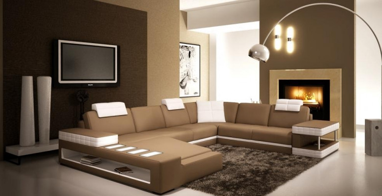 Narożnikowa kanapa z LED & USB Żywy krajobraz Sofa Podkładka Couch Ustawić U Form Skóra