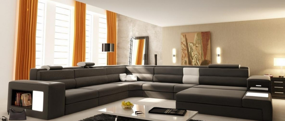 Design Narożnikowa kanapa Kanapa Sofa Podkładka Narożnik Siedziba Ustawić Żywy krajobraz Skóra USB+LED