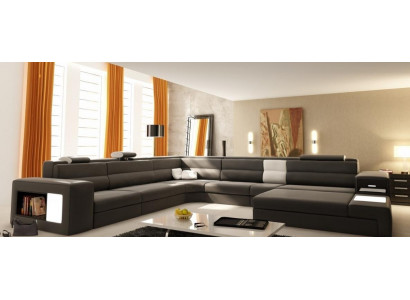Design Narożnikowa kanapa Kanapa Sofa Podkładka Narożnik Siedziba Ustawić Żywy krajobraz Skóra USB+LED
