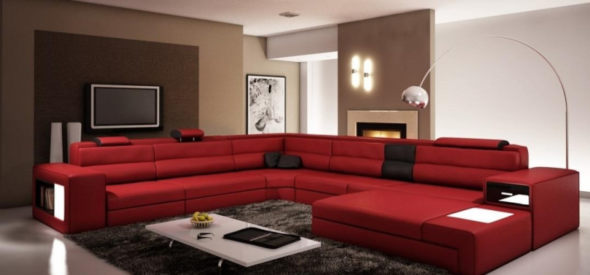 Żywy krajobraz Sofa Skórzana Kanapa Narożnikowa kanapa Narożnik Ustawić Design Nowoczesna Sofa + USB Nowość