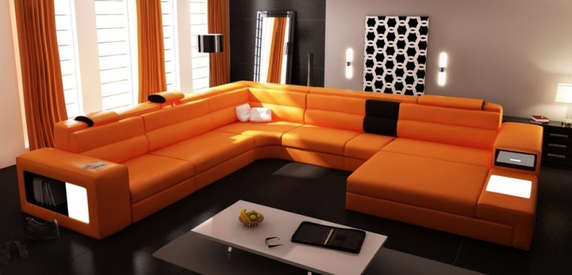 Żywy krajobraz Sofa Skórzana Kanapa Narożnikowa kanapa Narożnik Ustawić Design Nowoczesna Sofa + USB Nowość