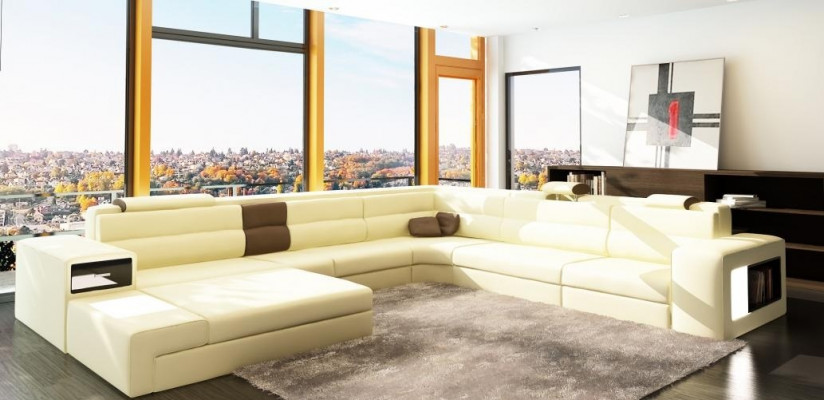 Żywy krajobraz Sofa Skórzana Kanapa Narożnikowa kanapa Narożnik Ustawić Design Nowoczesna Sofa + USB Nowość