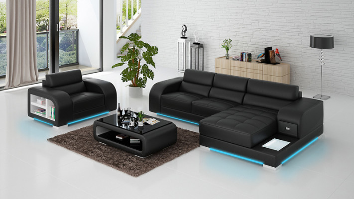 Sofa skórzana z USB Couch Żywy krajobraz Narożnikowa kanapa + Fotel Ustaw Design Sofa Nowość