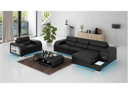 Sofa skórzana z USB Couch Żywy krajobraz Narożnikowa kanapa + Fotel Ustaw Design Sofa Nowość
