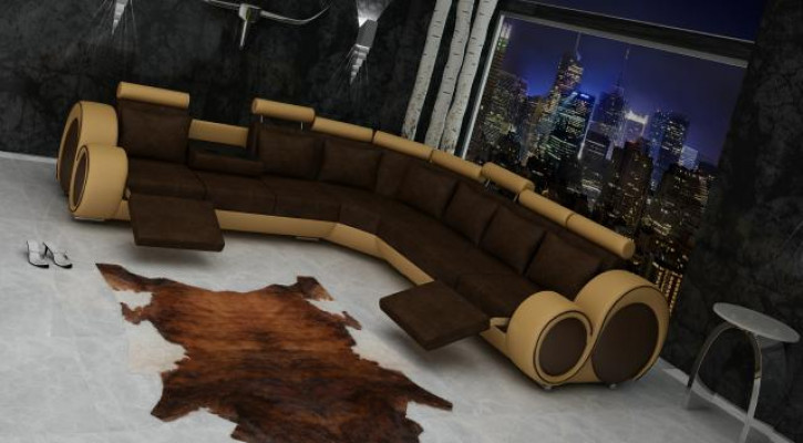 Włókienniczy SOFA PROJEKTANT SOFA COUCH Narożnikowa kanapa Żywy krajobraz Narożnik NOWOŚĆ Ustawić Skóra !!!
