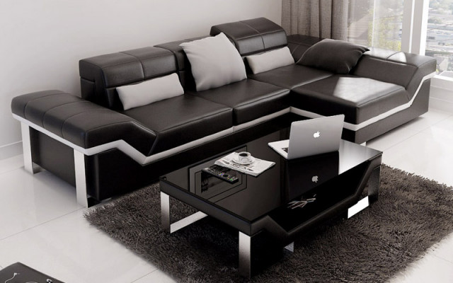 Skórzana sofa sofa z USB,Żywy krajobrazu Narożnikowa kanapa Ustaw Design Modern Sofa K5007F