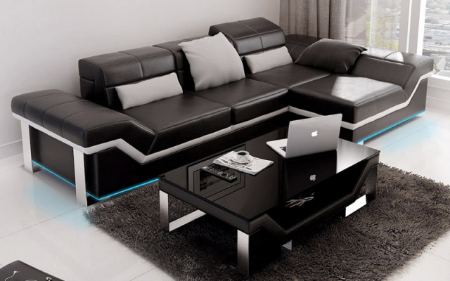 Skórzana sofa sofa z USB,Żywy krajobrazu Narożnikowa kanapa Ustaw Design Modern Sofa K5007F