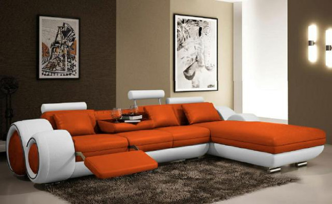 Narożnikowa kanapa Żywy krajobraz Couch Skórzana sofa z USB Sofa Podkładka Ustawić Narożnik BERLIN