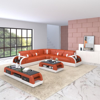 Żywy krajobraz L-shape Narożnikowa kanapa Couch Design Podkładka Skóra Ustawić Sofa Narożnik Nowość