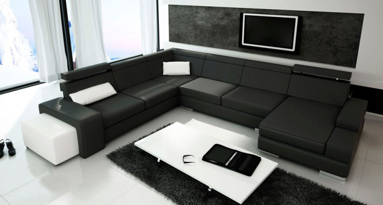 Sofa U Shape Sofa Podkładka Żywy krajobraz Skóra Zestaw narożny XXL Narożnikowa kanapa Nowość